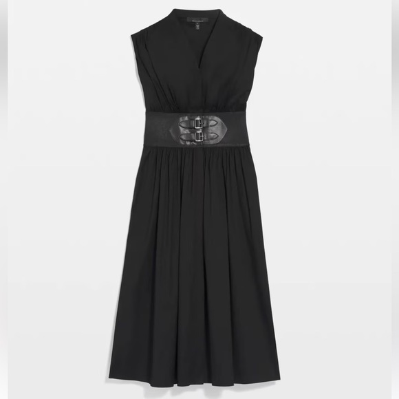 NEW WHBM $180 Elegant Black Midi Dress cap sleeves belted poplin dress size 18 - Picture 6 of 12